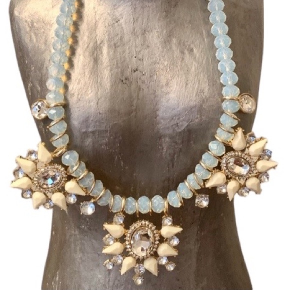 CJ Opalite Crystal Bead Gold Necklace Woman’s Jewelry Squash Statement Necklace